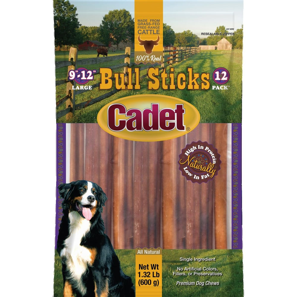 Cadet Bull Sticks 9-12 inch dog chews, high-protein reward for daily treats