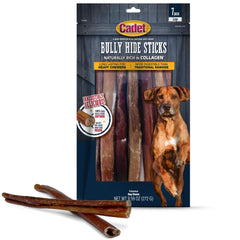 Cadet Bully Hide Sticks packaging showing seven large chews for aggressive chewers