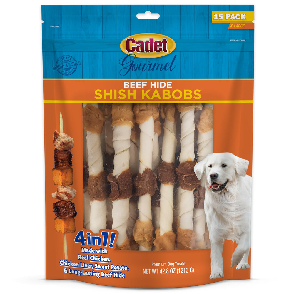 Cadet Gourmet beef hide kabobs β assembled chews for long-lasting flavor.