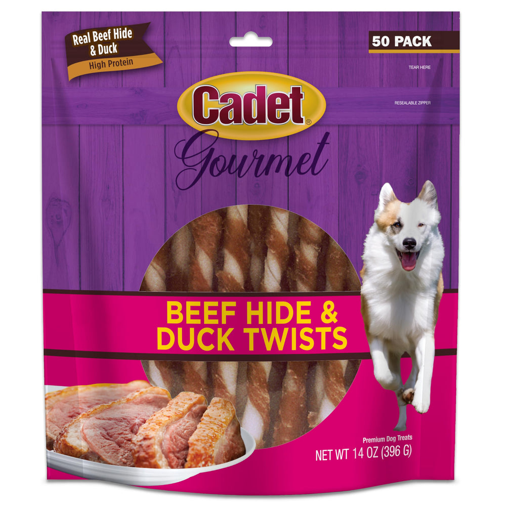 Cadet Gourmet Beef Hide Twist duck flavor close-up, ideal for long-lasting chews.