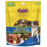 Cadet Gourmet Chicken Apple Wraps bag highlights natural ingredients for tasty training rewards.