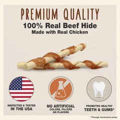 Cadet Gourmet chicken-wrapped beef hide twist dual-protein snack for dogs.