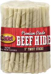 Cadet Premium Beef Hide Twist 5in dog chew close-up, supports satisfying chewing.