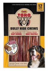 Generic Cadet Toro Bully Hide Chews packaging highlights all-natural beef hide and long-lasting chew