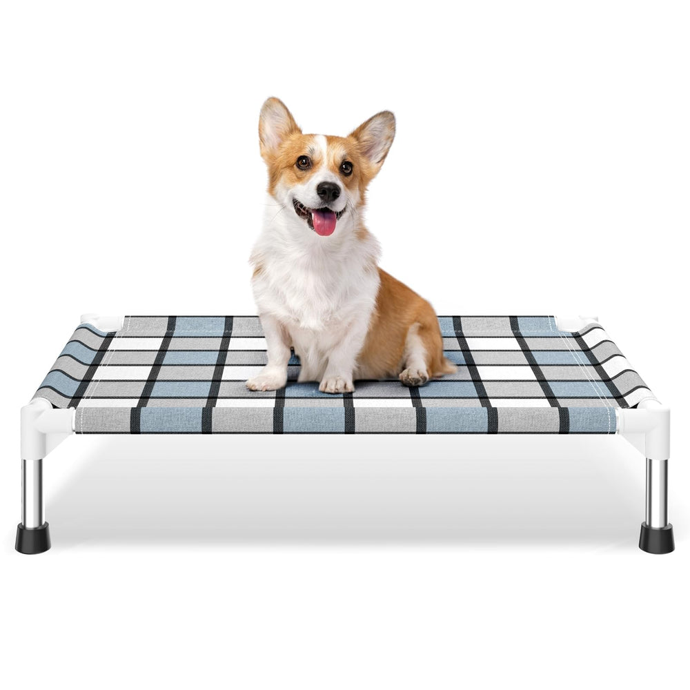 Caghash elevated dog bed for outdoor use with a sturdy frame.