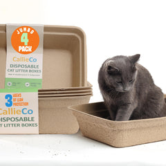 CallieCo disposable cat litter box in travel-compact design for quick setups