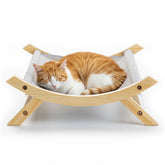 CallieCo wooden cat hammock frame offering sturdy elevation for comfortable lounging.