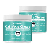 Calmaxis Chews bottle with chicken bites aiding a calmer mood in dogs.