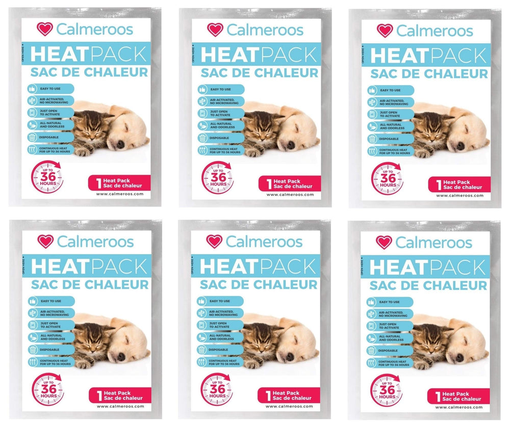 Calmeroos heat-pack refill six-pack packaging provides convenient, all-natural warmth for pets.