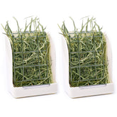 CalPalmy hay feeder two-pack mounted on a cage for tidy feeding.