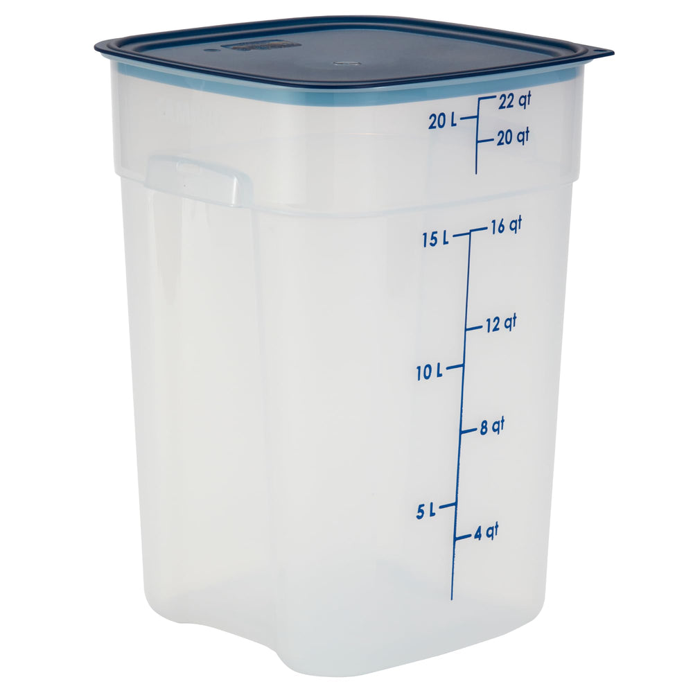 Cambro FreshPro 22 Qt container shows contents clearly with translucent body for easy portioning.