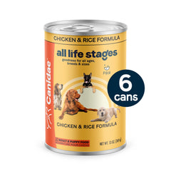 Closeup of CANIDAE All Life Stages cans highlighting premium protein