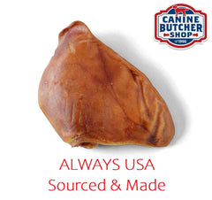 Slow-cooked pig ears highlight a safe, natural chew.