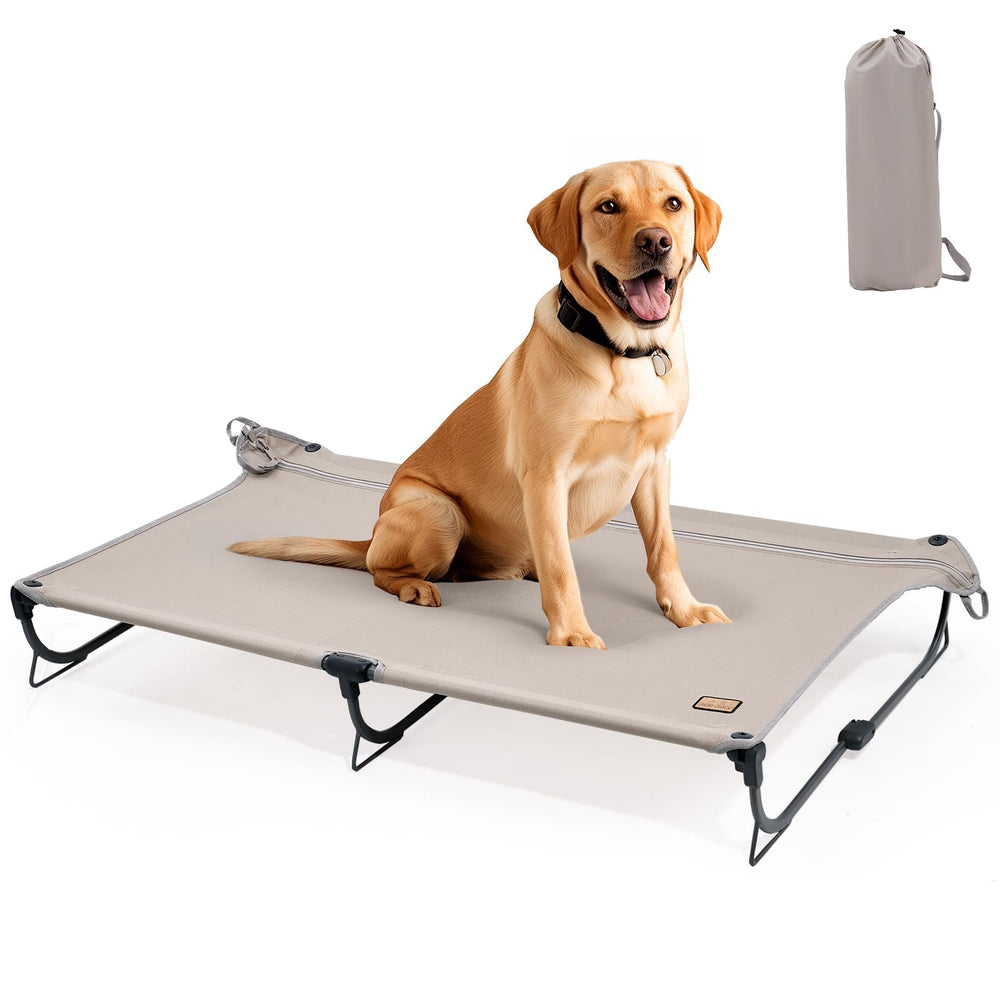 CANINE CANYON Daisy Cot folded compact for travel and camping, easy transport.