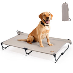 CANINE CANYON Daisy Cot folded compact for travel and camping, easy transport.