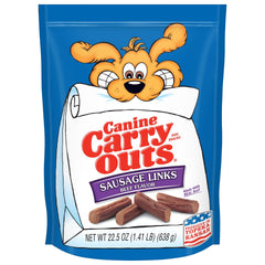 Canine Carry Outs Sausage Links Beef Flavor in a soft chew, ideal for training rewards