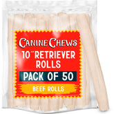 Canine Chews 10-inch rawhide roll for large dogs, long-lasting chew option.