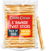 Canine Chews 5-inch chicken coated sticks for teething and protein.