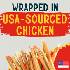 Canine Chews chicken-wrapped rawhide sticks with savory USA-sourced coating.
