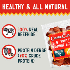 Canine Chews knotted design rawhide bone promotes extended chewing fun