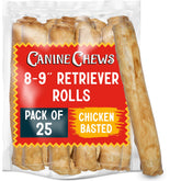 Canine Chews Retriever Rolls packaging, 25-pack, ideal for regular rewards.