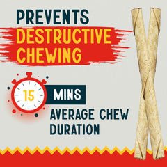 Close-up of chicken-flavored rawhide twists from Canine Chews for puppies and small breeds.