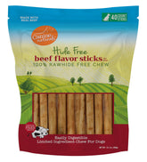 Canine Naturals beef chew 5-inch stick unwrapped, showing real beef texture for long-lasting chewing.
