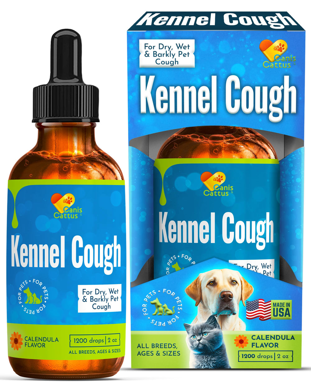 Canis&Cattus dog cough supplement bottle with dropper for easy daily dosing.