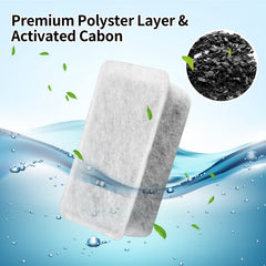 Canova charcoal filter demonstrates compatibility with gravity water bowls for dogs and cats.