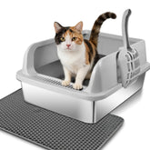 Canwyr stainless steel litter box with lid, front view shows secure containment.