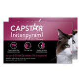 Capstar cat flea treatment packaging showing a fast-acting formula.