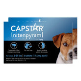 Capstar small-dog flea-tablet packaging shows fast action for fleas.