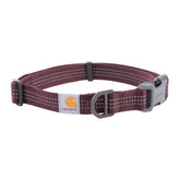 Carhartt dog collar deep wine nylon weave detail for daily durability.