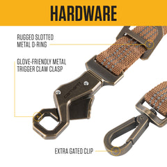 Carhartt dog leash featuring glove-friendly metal trigger-claw clasp for winter walks