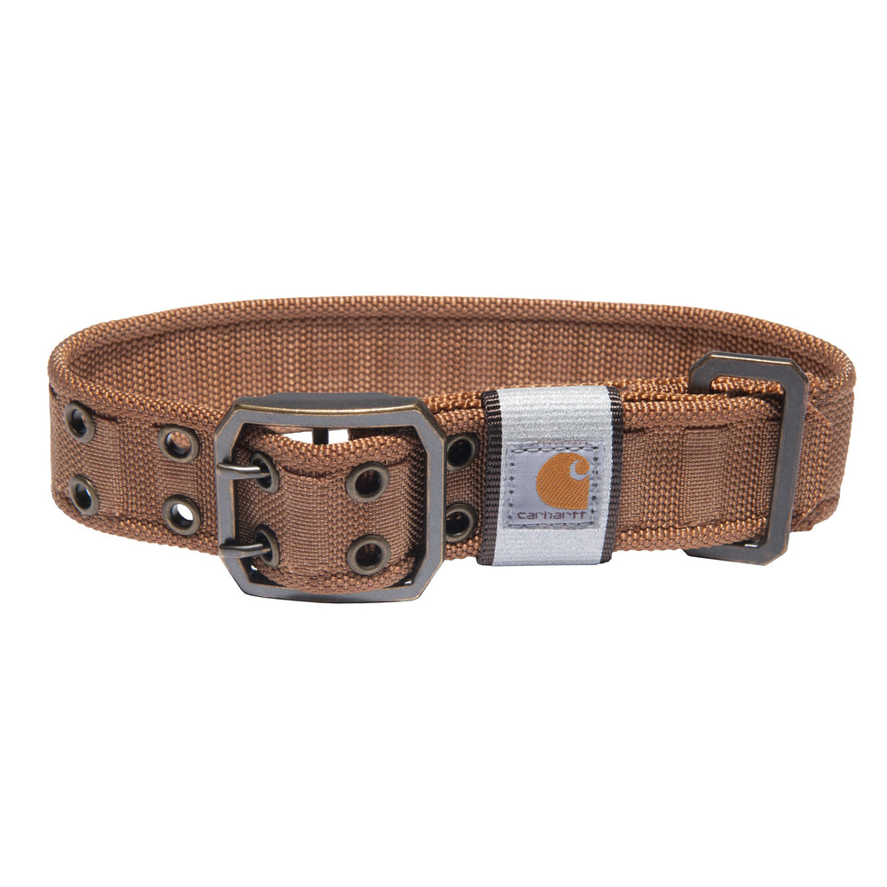 Carhartt Pet wide collar buckle closeup, showing secure double-pronged design for strong dogs.