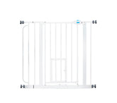 Carlson pet gate front view demonstrates adjustable doorway barrier for wide openings