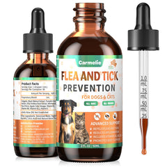 Carmelie bacon-flavored flea ticks drops bottle for easy daily pet protection.