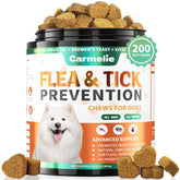 Carmelie flea chews pack open showing 200 treats for protection.