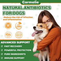 Carmelie drops being added to dog meals for convenient use.