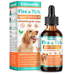 Carmelie drops bottle with chicken flavor for easy daily dosing.