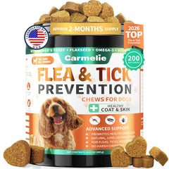 Carmelie flea-tick chews chicken flavor serving for easy daily protection