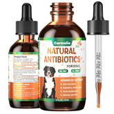 Carmelie natural dog antibiotics bottle showing packaging for skin support and vitality.
