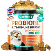 Carmelie Probiotics packaging showing 200 chews for easy daily care.