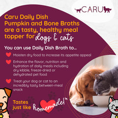Caru Daily Dish chicken bone broth coats kibble for moisture and texture.