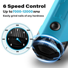 Casfuy 6-speed dog nail grinder with LED light for visibility.