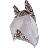 Cashel Crusader fly mask leopard ears shown on horse head protecting eyes from insects while riding