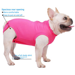Caslfuca anti-lick recovery suit protects wounds while allowing movement.