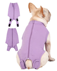 Caslfuca dog recovery suit back zipper for easy dressing.