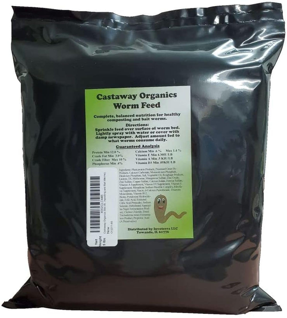 Castaway Organics Worm Food 5lb pack for vermicomposting enhances worm growth and casting quality