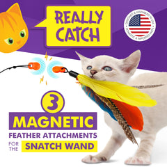 Cat Amazing Snatch Feathers magnetic wand attachment, close-up feather detail.